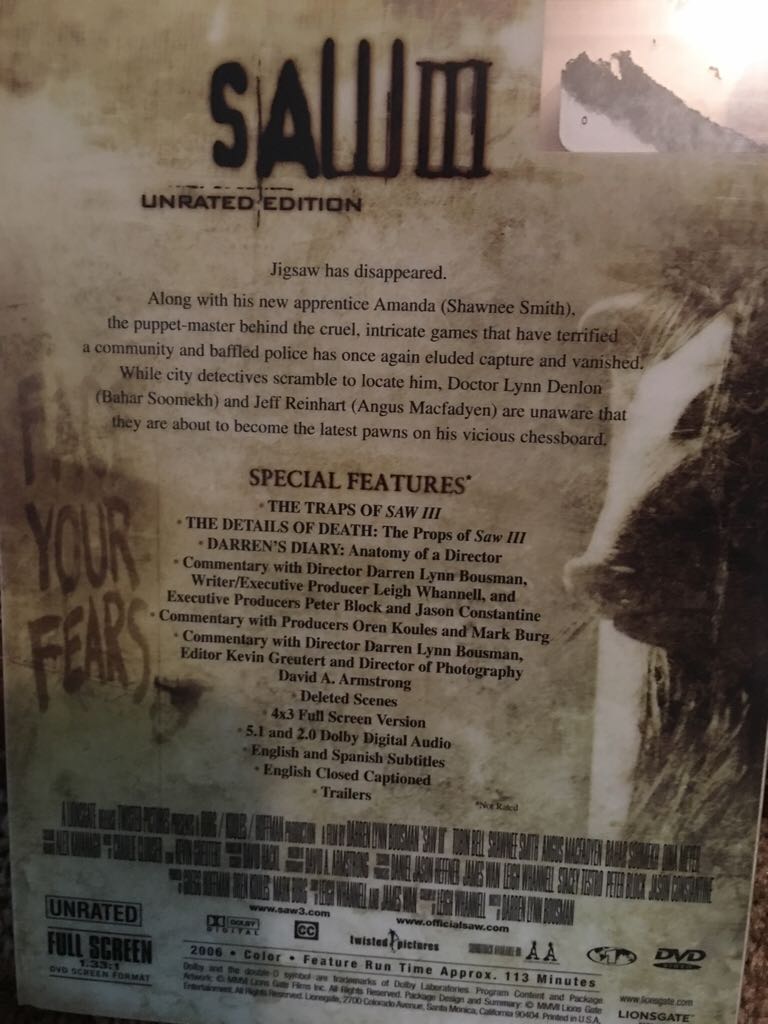 Saw III (Part Of A Bundle) Amazon movie collectible [Barcode 5608652028004] - Main Image 2