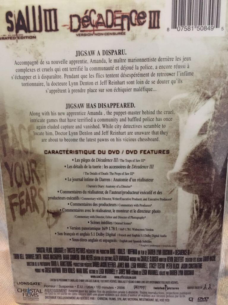 Saw III DVD movie collectible [Barcode 807581508495] - Main Image 2