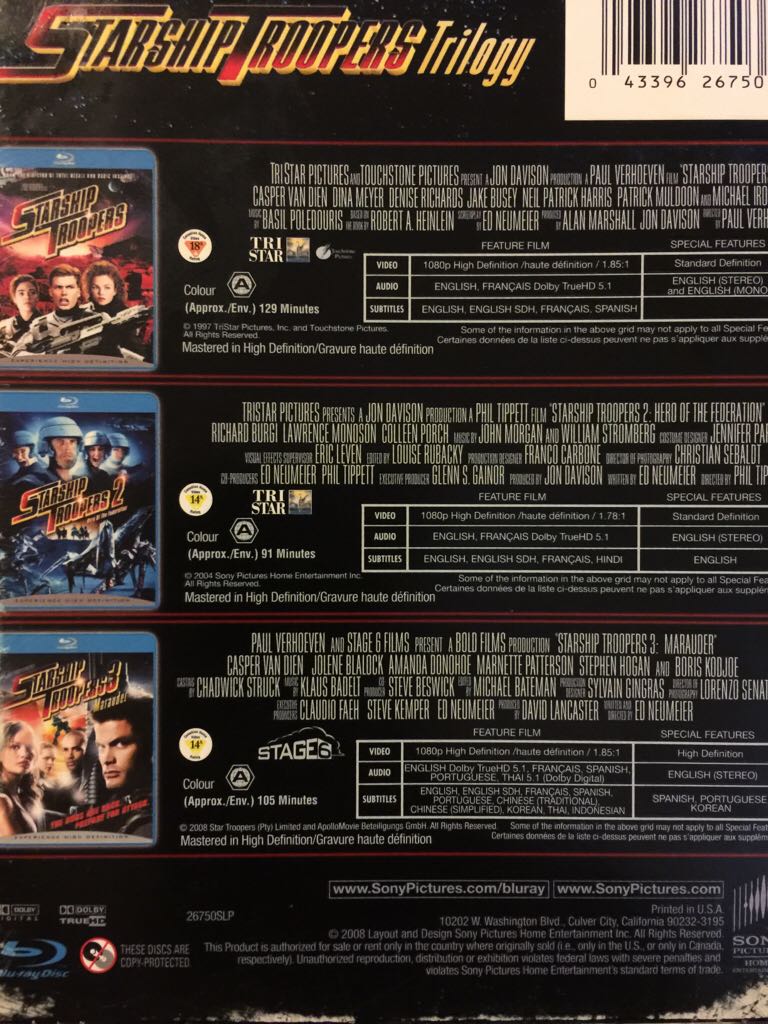 Starship Troopers Trilogy (VF) Blu-ray movie collectible [Barcode 043396267503] - Main Image 2