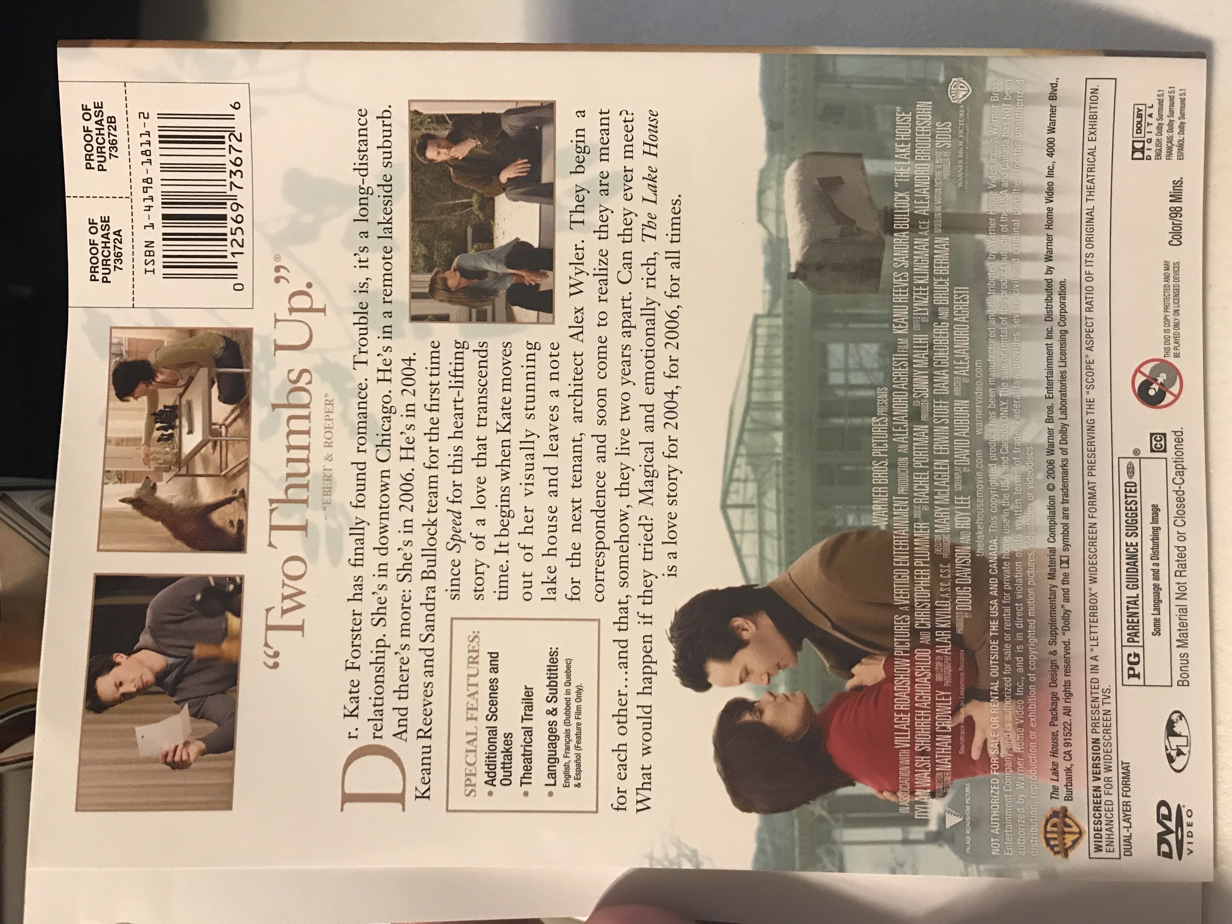 The Lake House DVD movie collectible [Barcode 012569736726] - Main Image 3