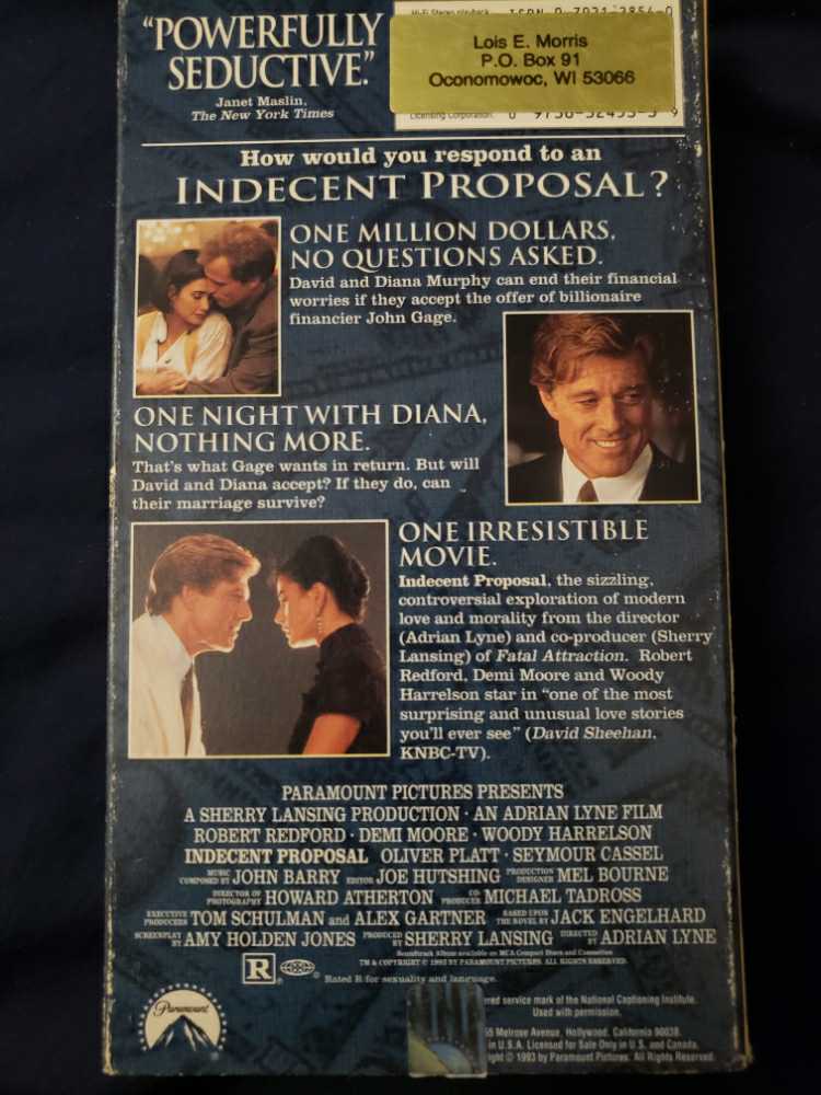Indecent Proposal VHS movie collectible [Barcode 097363245339] - Main Image 3
