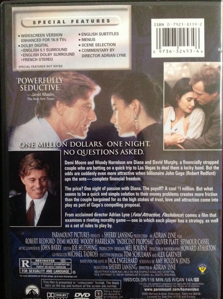 Indecent Proposal  DVD movie collectible [Barcode 097363245346] - Main Image 2