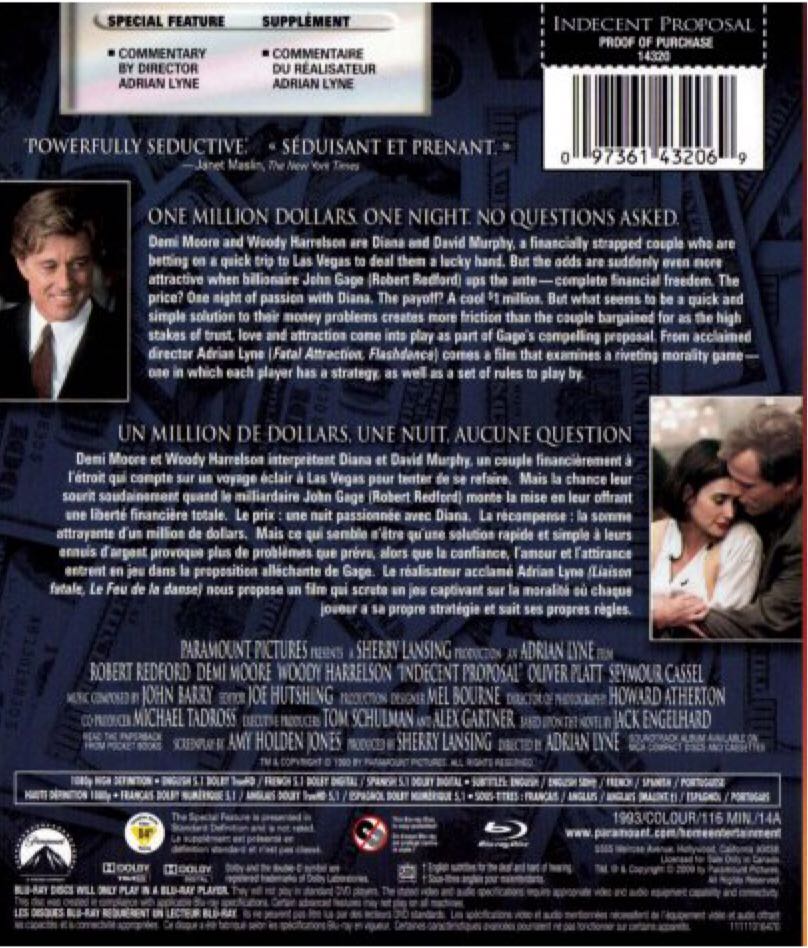 Indecent Proposal Blu-ray movie collectible [Barcode 883929301959] - Main Image 2