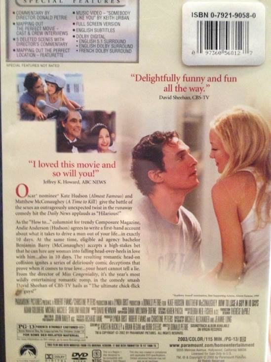 How to Lose a Guy in 10 Days DVD movie collectible [Barcode 097360568127] - Main Image 2