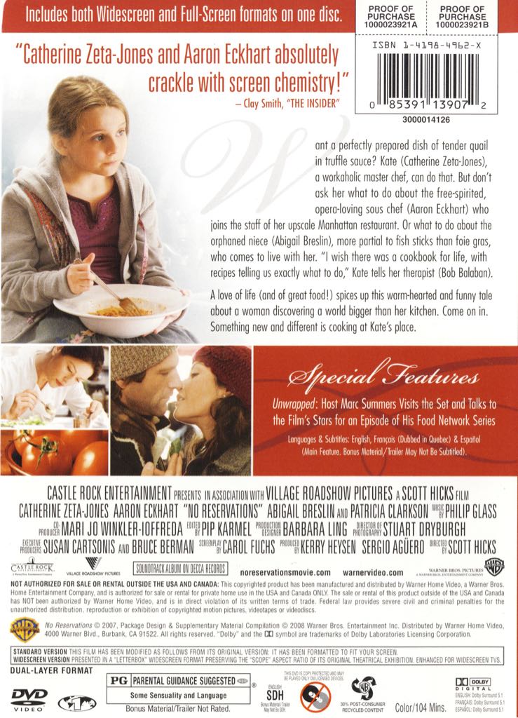 No Reservations DVD movie collectible [Barcode 085391143161] - Main Image 2