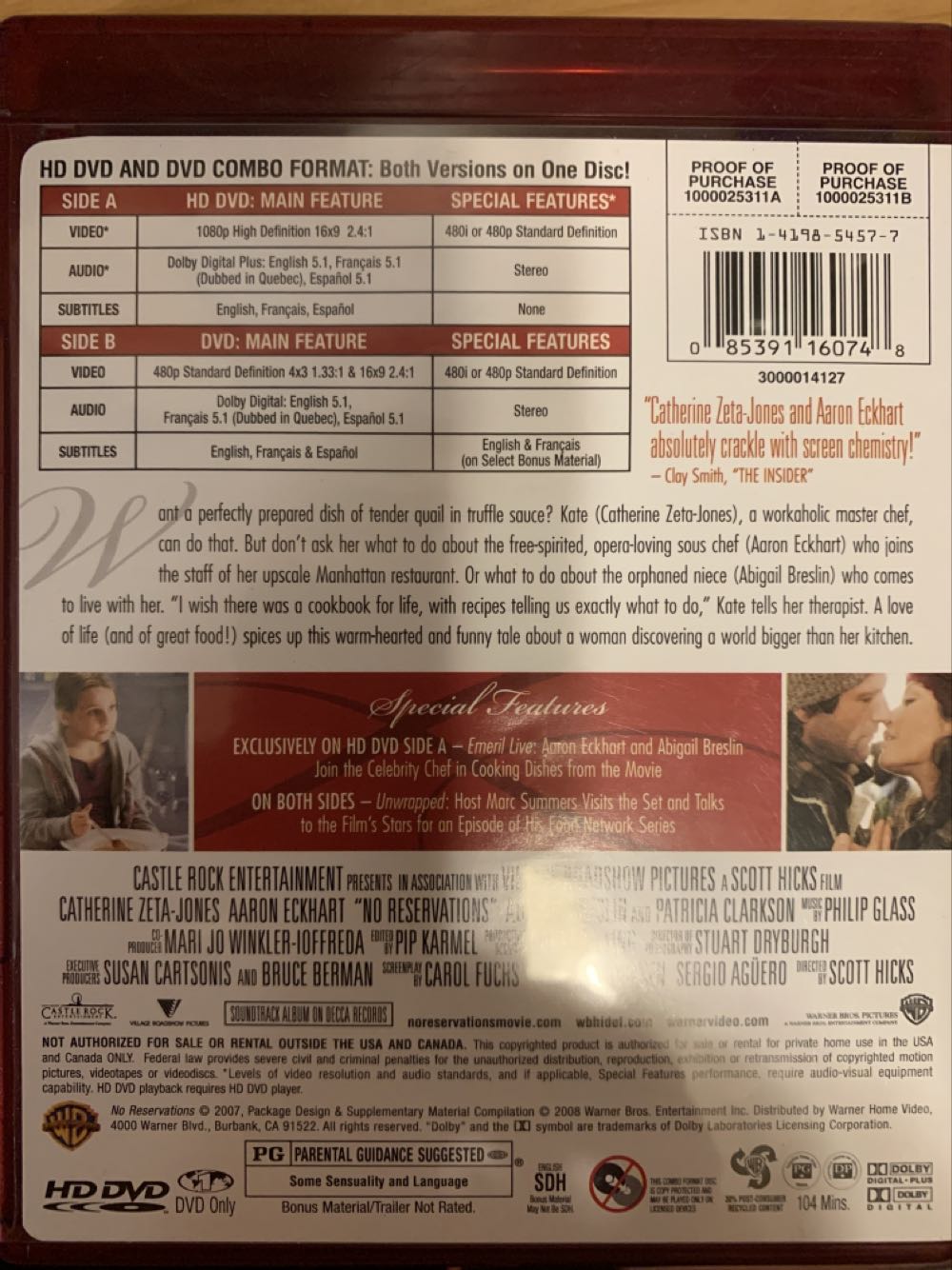 No Reservations DVD movie collectible [Barcode 085391160748] - Main Image 2