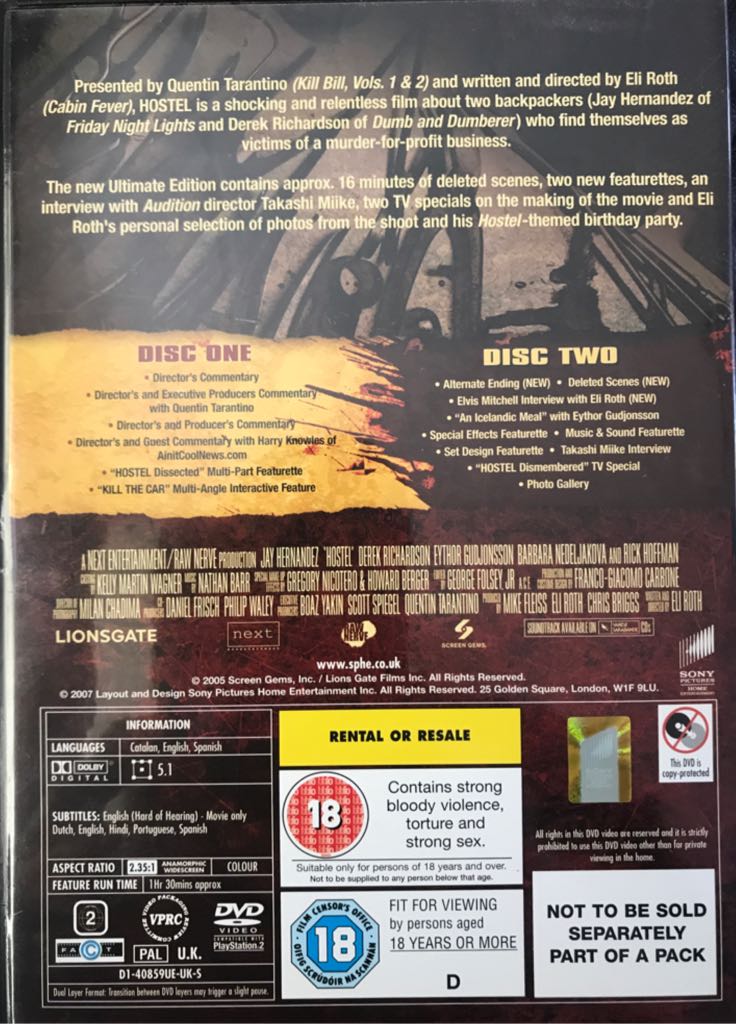 Hostel DVD movie collectible [Barcode 043396226678] - Main Image 2