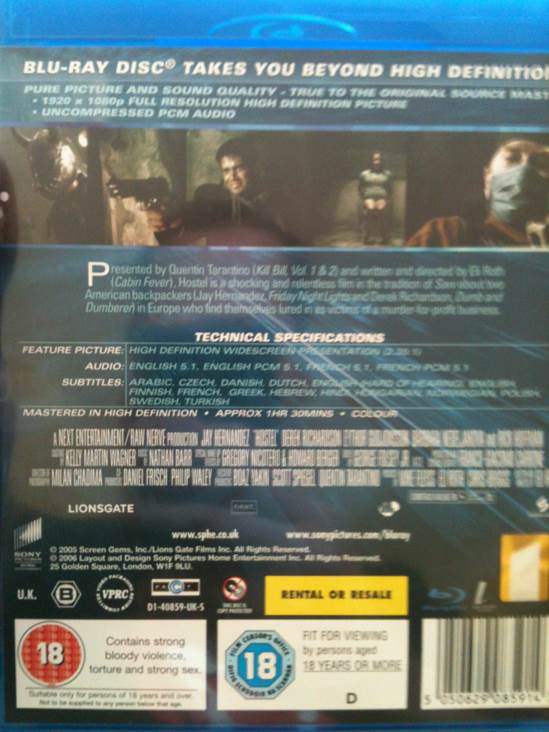 Hostel Blu-ray movie collectible [Barcode 5050629085914] - Main Image 2