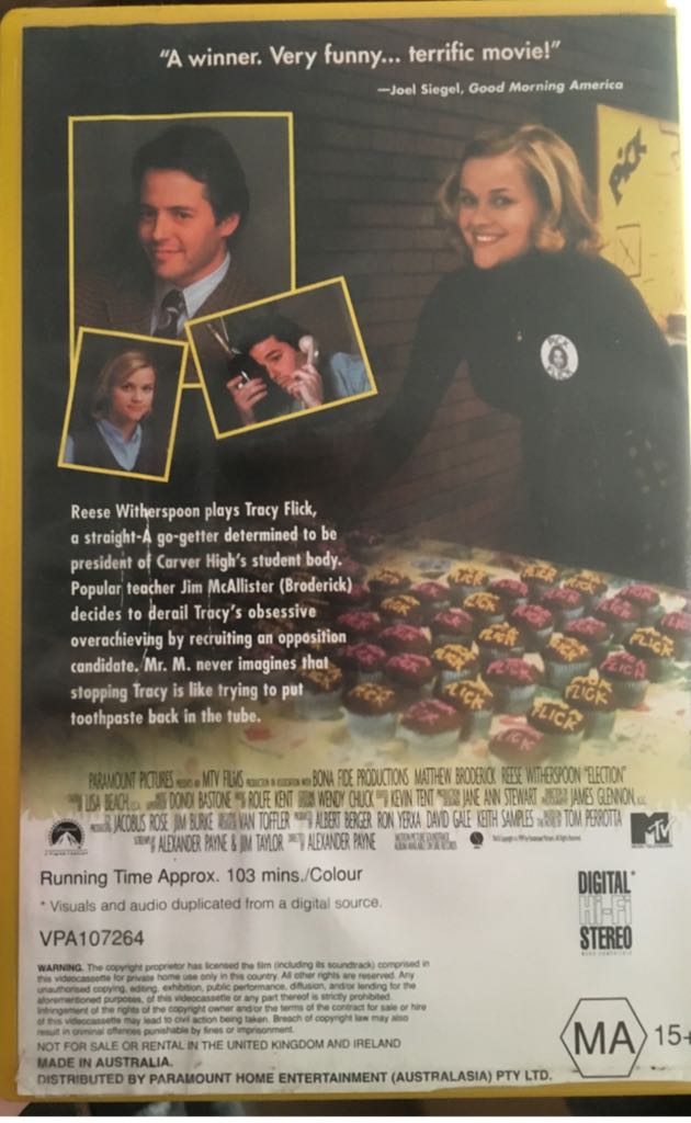 Matthew Broderick Election VHS movie collectible [Barcode 097363340331] - Main Image 2