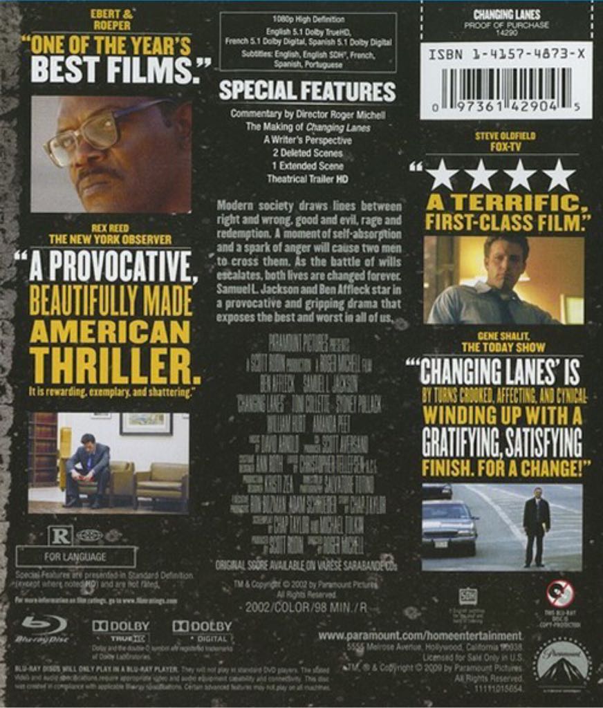 Changing Lanes DVD movie collectible [Barcode 5014437825346] - Main Image 2