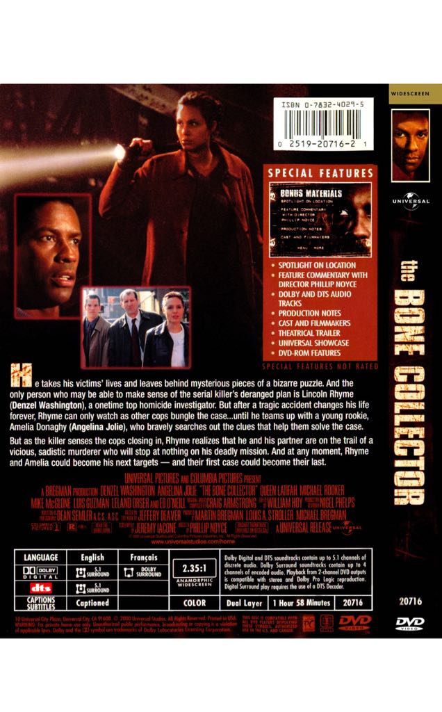 The Bone Collector DVD movie collectible [Barcode 8712609070101] - Main Image 2