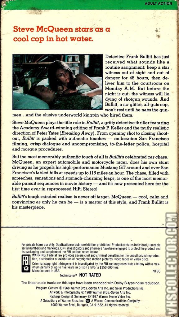 Bullitt VHS movie collectible [Barcode 012569102934] - Main Image 2