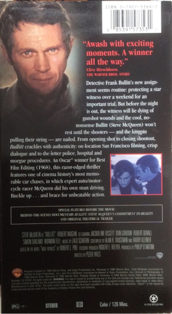 Bullitt VHS movie collectible [Barcode 085391573531] - Main Image 2