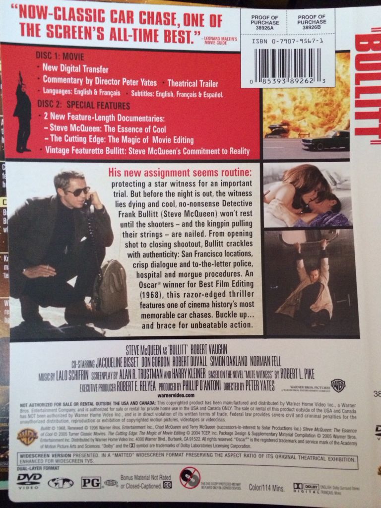 Bullitt (2 Disc Special Edition In Slip Cover) DVD movie collectible [Barcode 085393892623] - Main Image 2