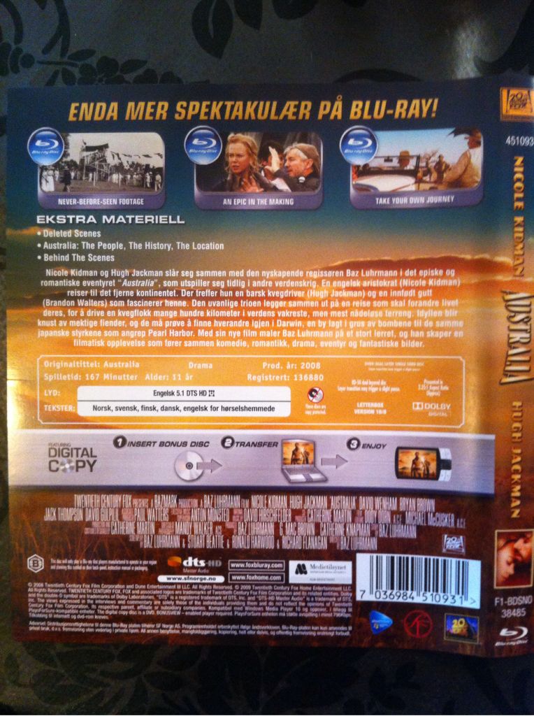 Australia Blu-ray movie collectible [Barcode 7036984510931] - Main Image 2