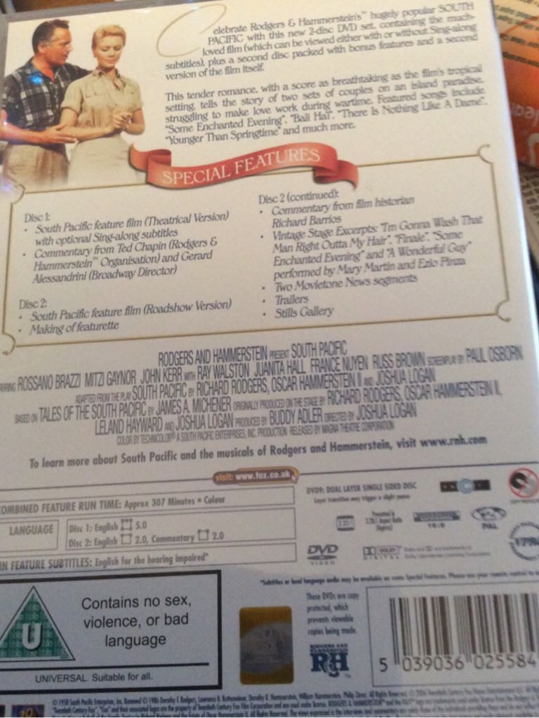 South Pacific DVD movie collectible [Barcode 5039036025584] - Main Image 2