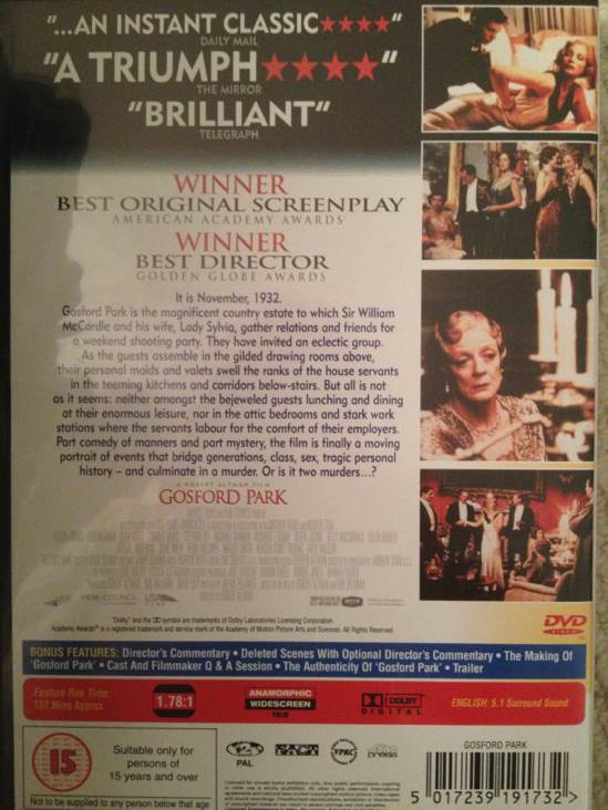 Gosford Park DVD movie collectible [Barcode 5017239191732] - Main Image 2