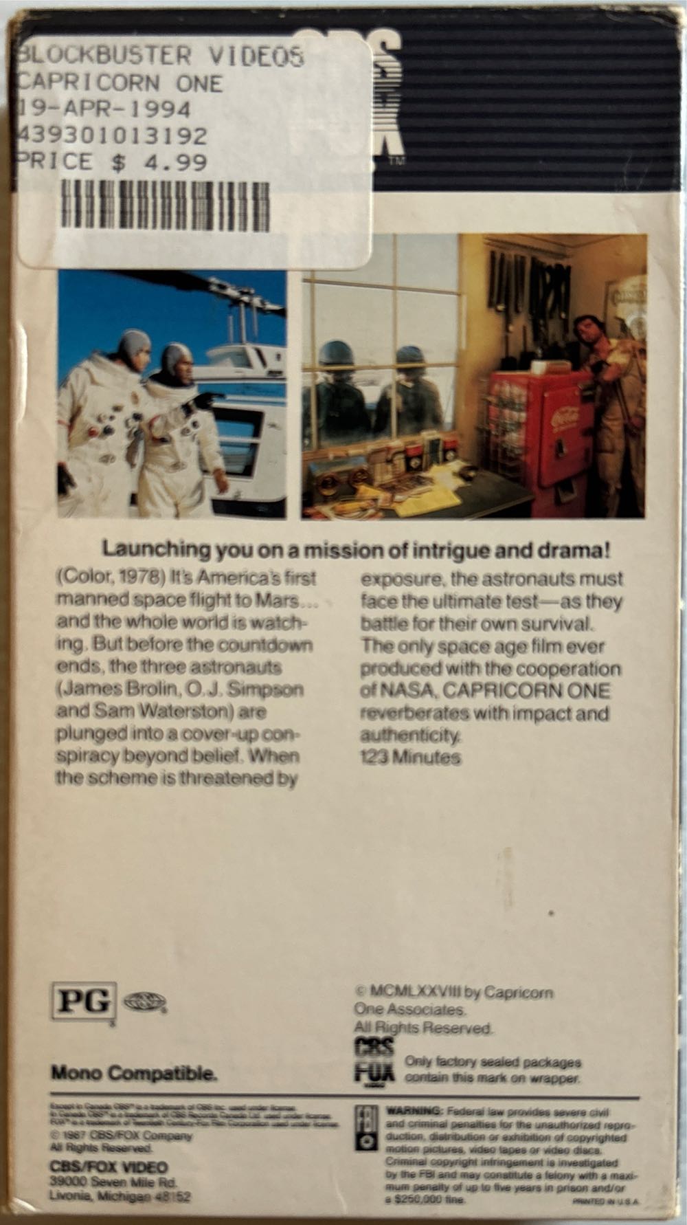 Capricorn One VHS movie collectible [Barcode 012235109038] - Main Image 2