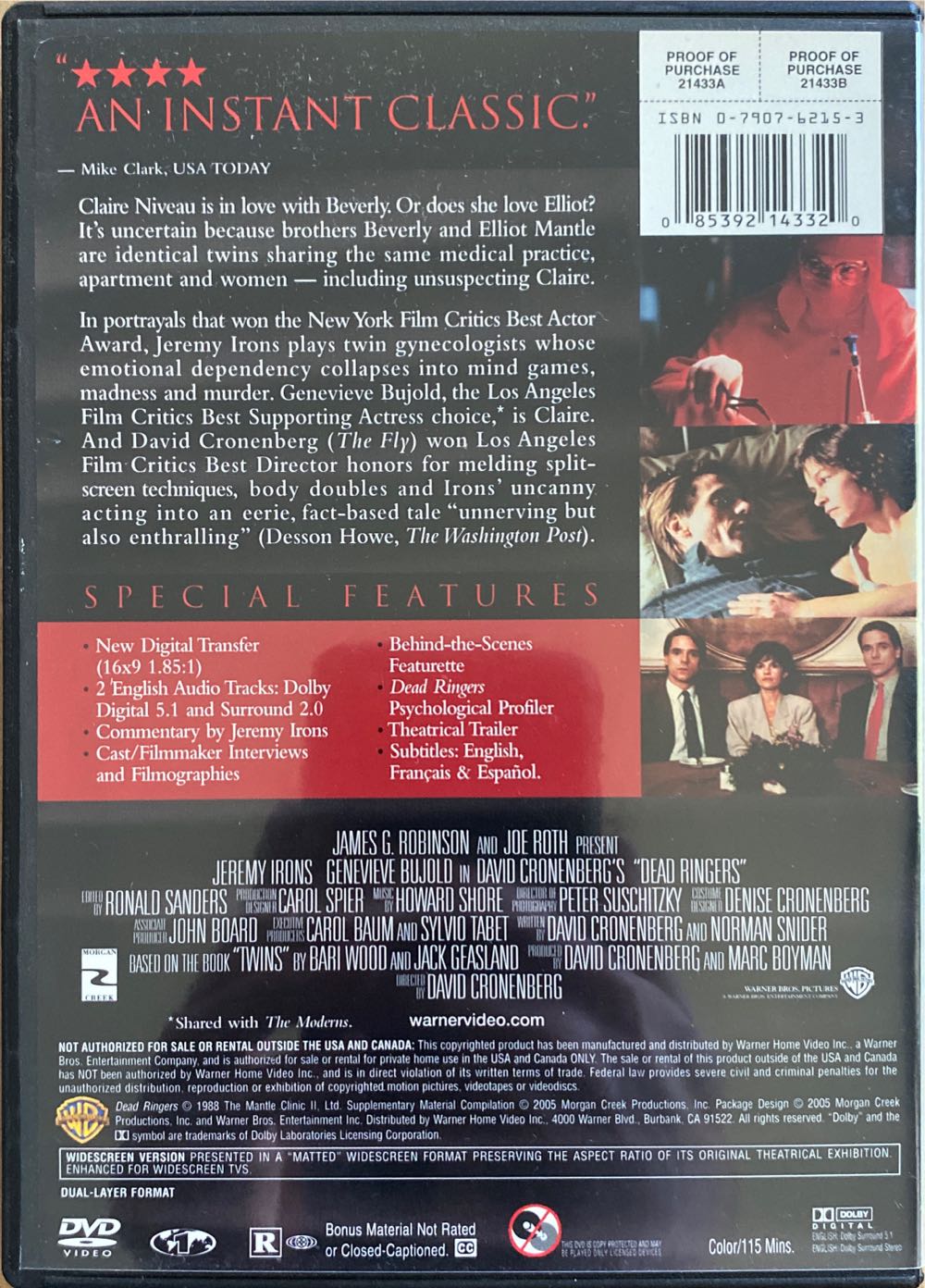 Dead Ringers DVD movie collectible [Barcode 085392143320] - Main Image 2