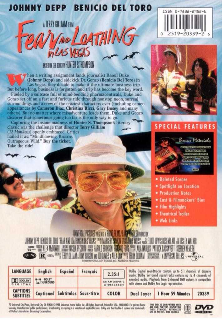Fear And Loathing In Las Vegas DVD-R movie collectible [Barcode 025192033926] - Main Image 2