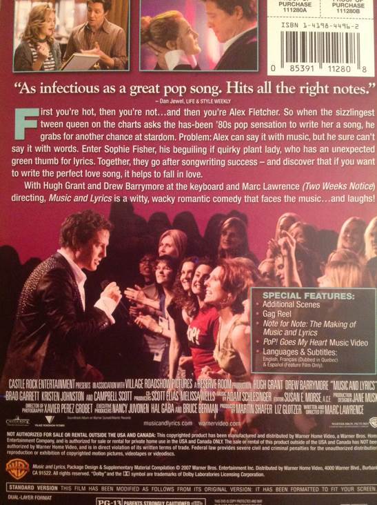 Music and Lyrics DVD-R movie collectible [Barcode 085391112808] - Main Image 2