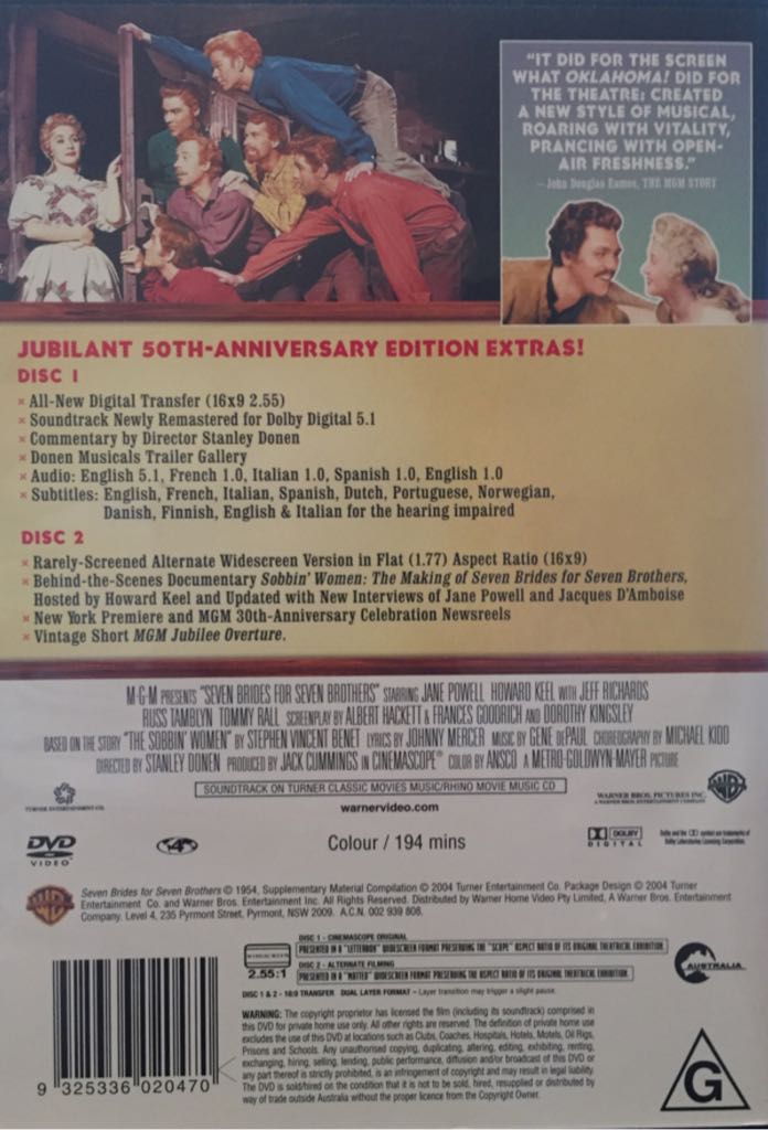 Seven Brides For Seven Brothers DVD movie collectible [Barcode 9325336020470] - Main Image 2