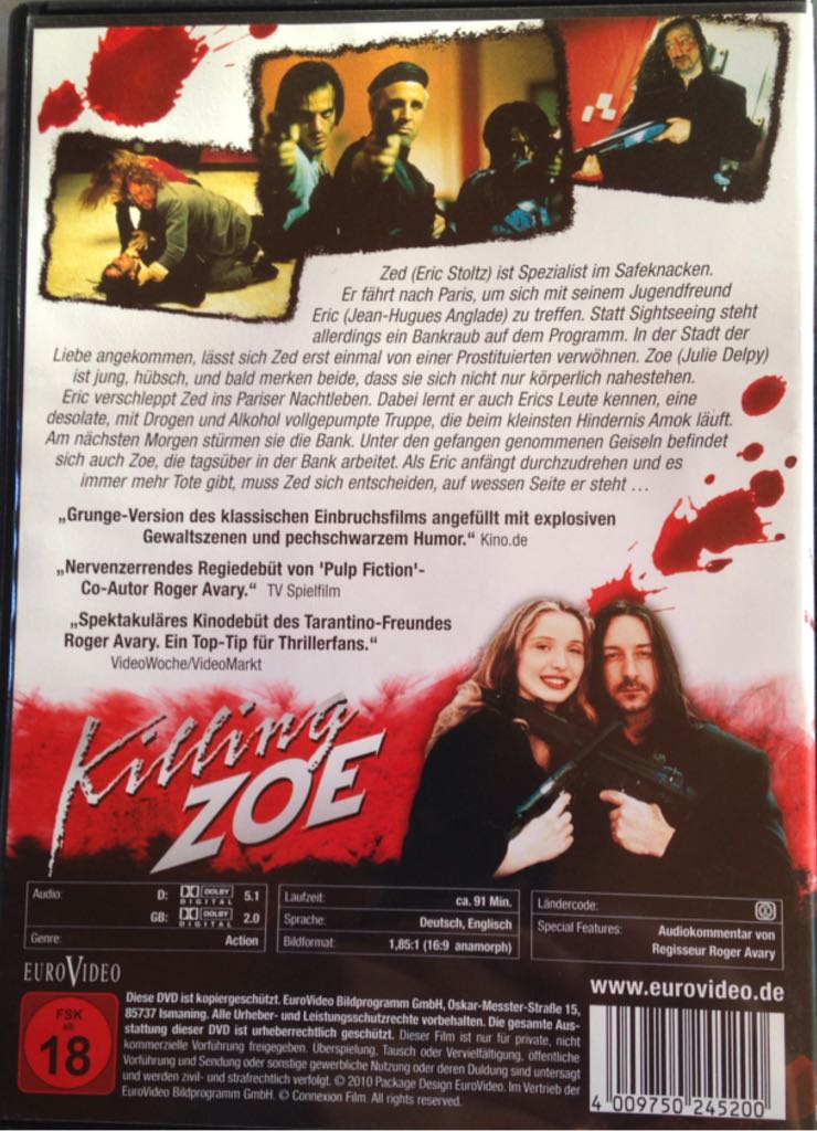 Killing Zoe DVD movie collectible [Barcode 4009750245200] - Main Image 2