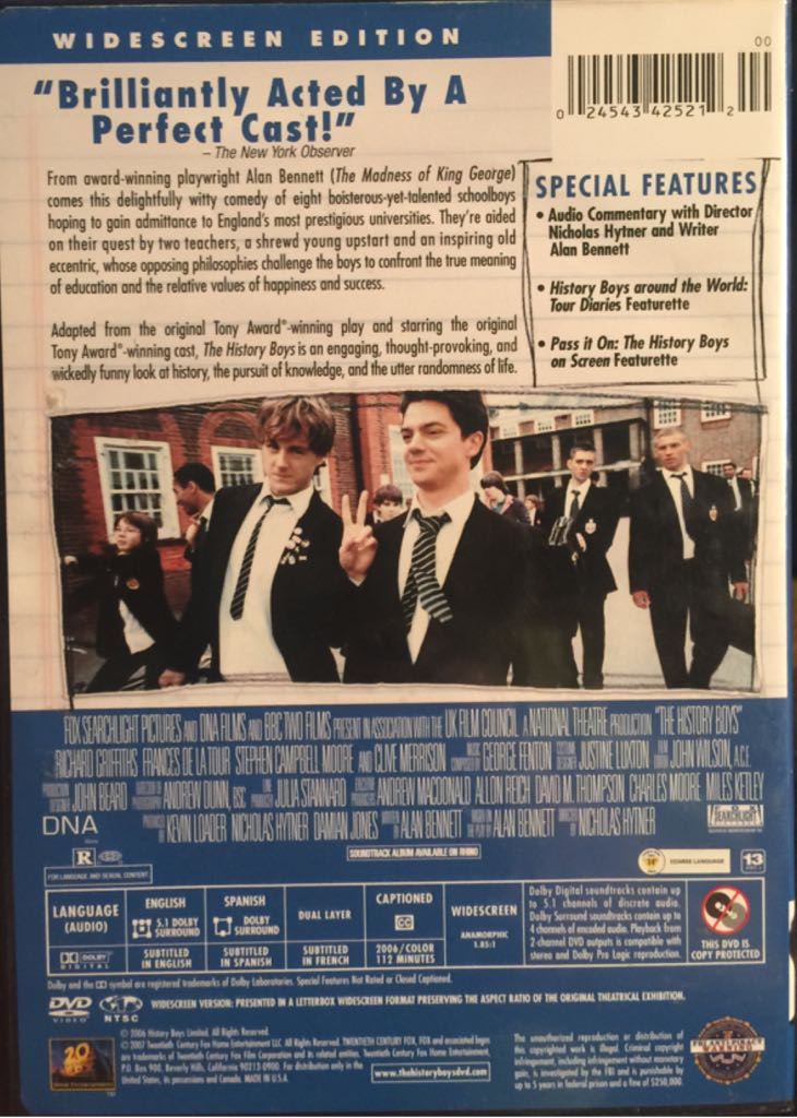 The History Boys DVD movie collectible [Barcode 024543425212] - Main Image 2