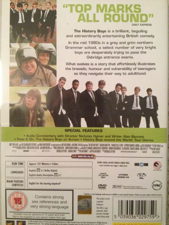 The History Boys DVD movie collectible [Barcode 5039036029759] - Main Image 2