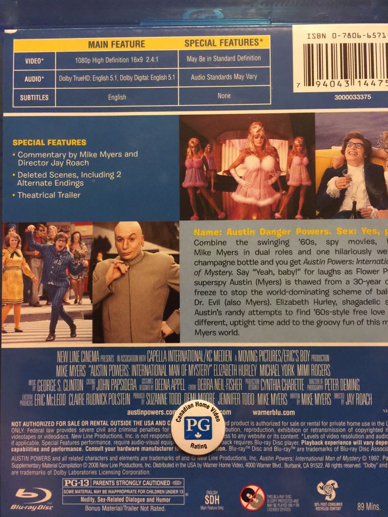 Austin Powers 1: International Man of Mystery Blu-ray movie collectible [Barcode 794043144752] - Main Image 2