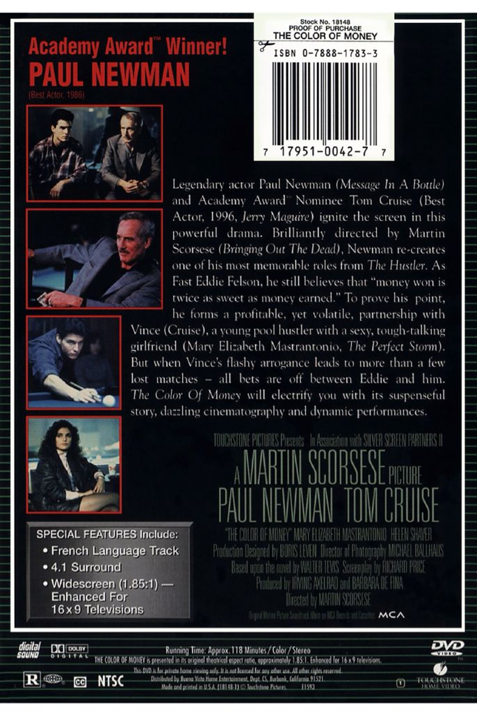 The Color Of Money DVD movie collectible [Barcode 717951004277] - Main Image 2