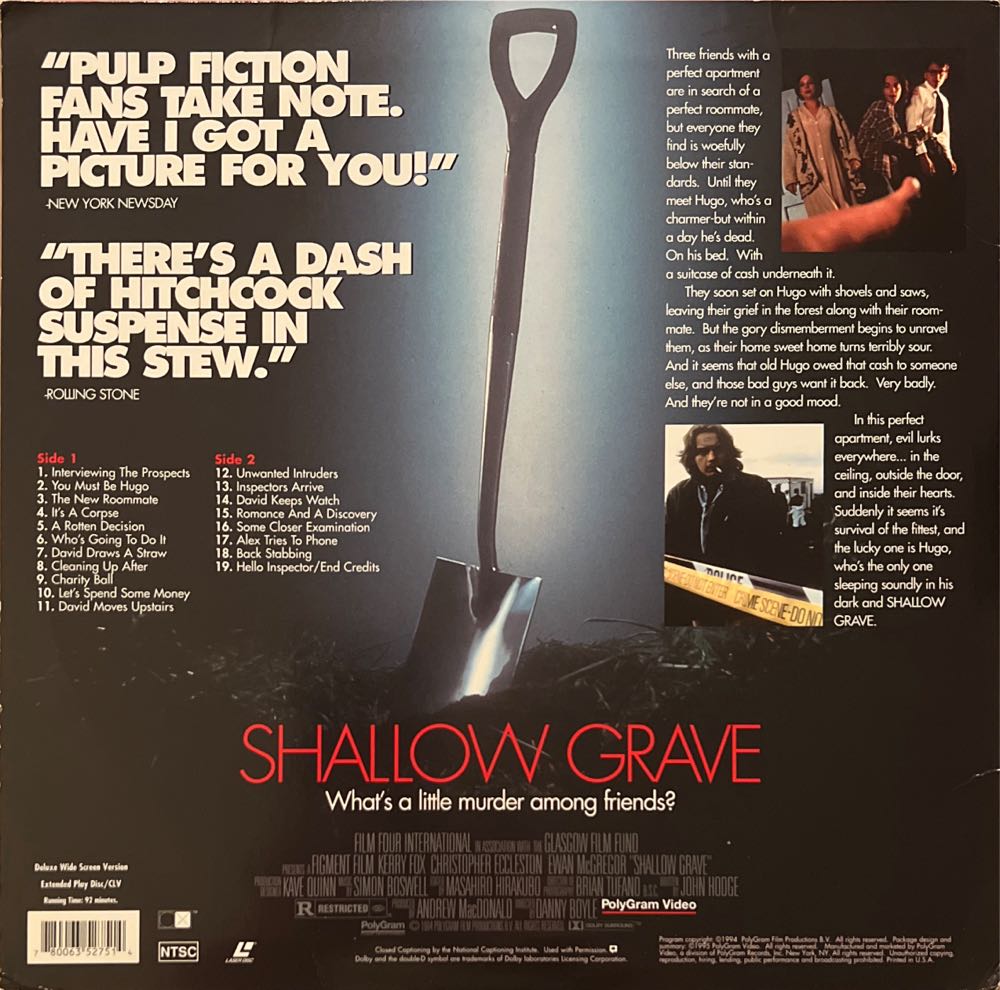 Shallow Grave Laser Disc movie collectible [Barcode 780063527514] - Main Image 2