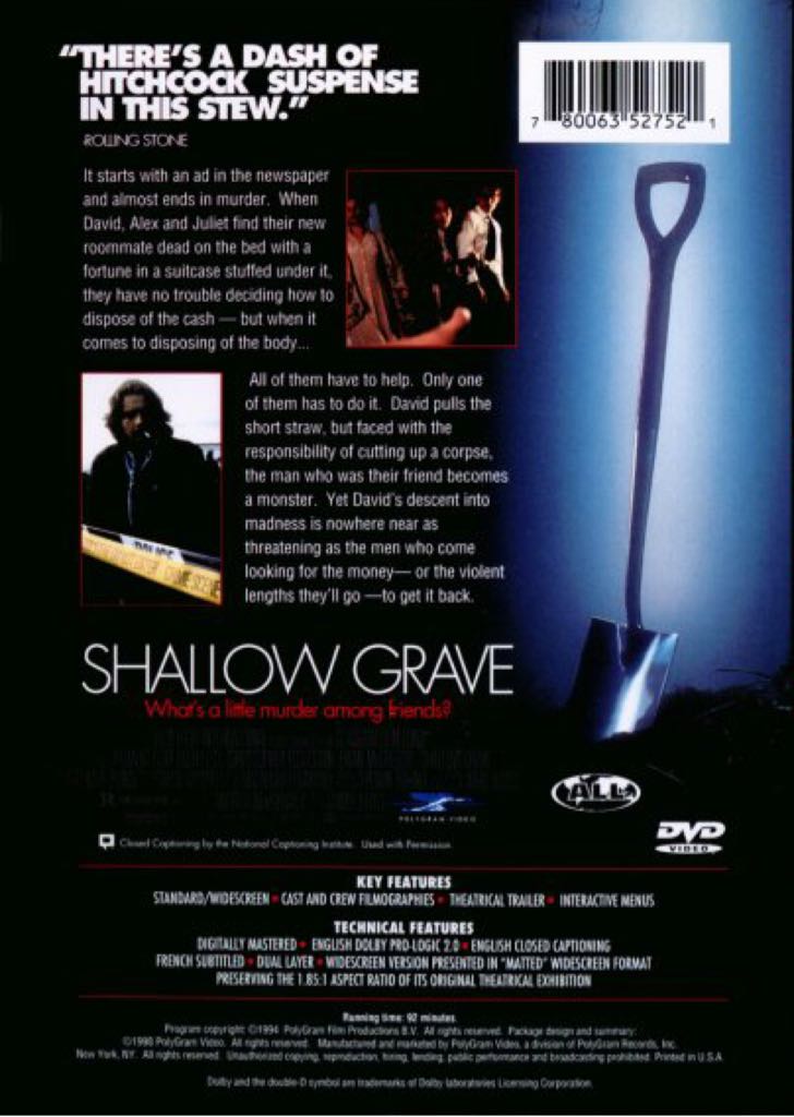 Shallow Grave DVD movie collectible [Barcode 780063527521] - Main Image 2