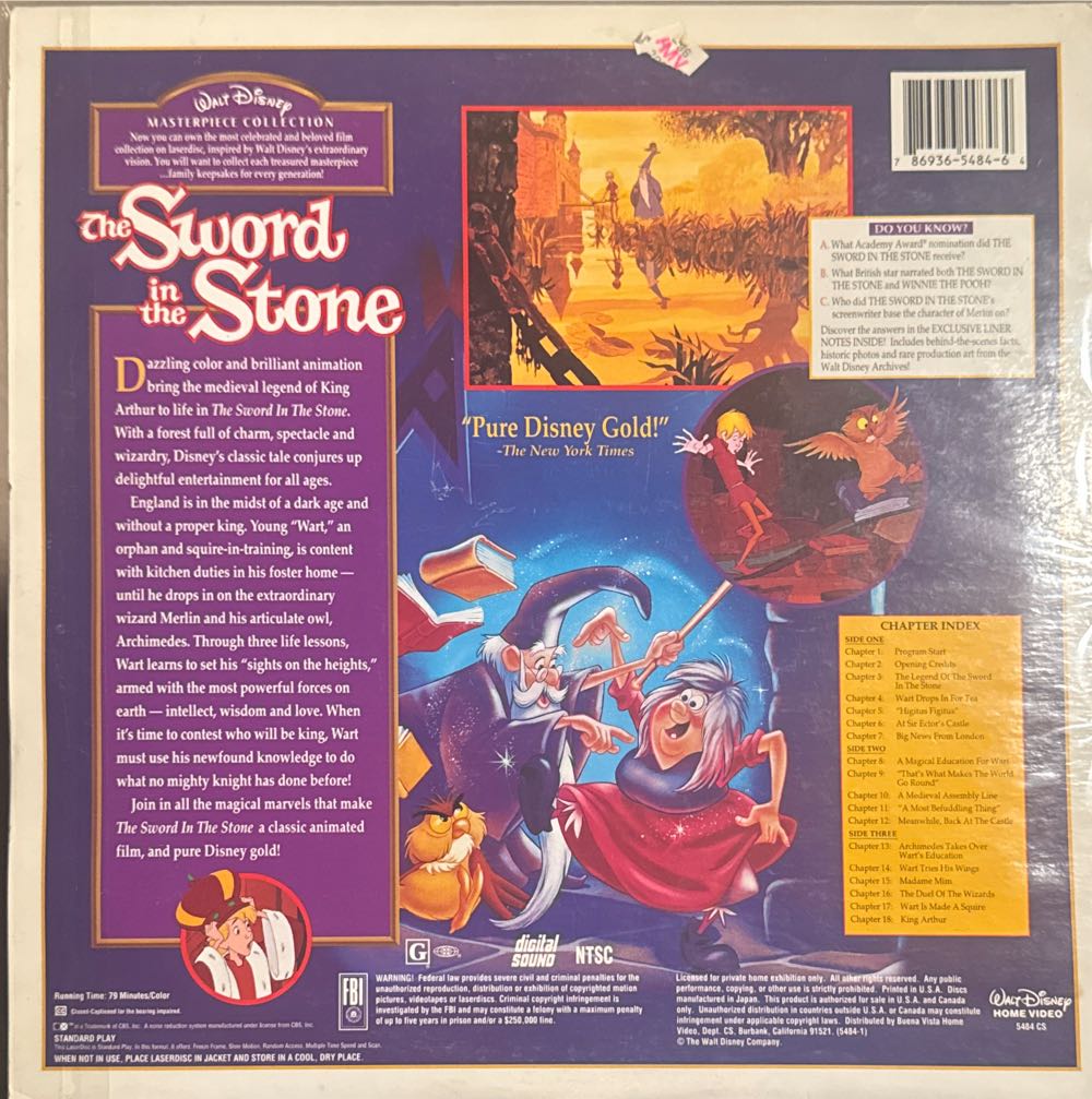 Sword in the Stone, The Laser Disc movie collectible [Barcode 786936548464] - Main Image 2