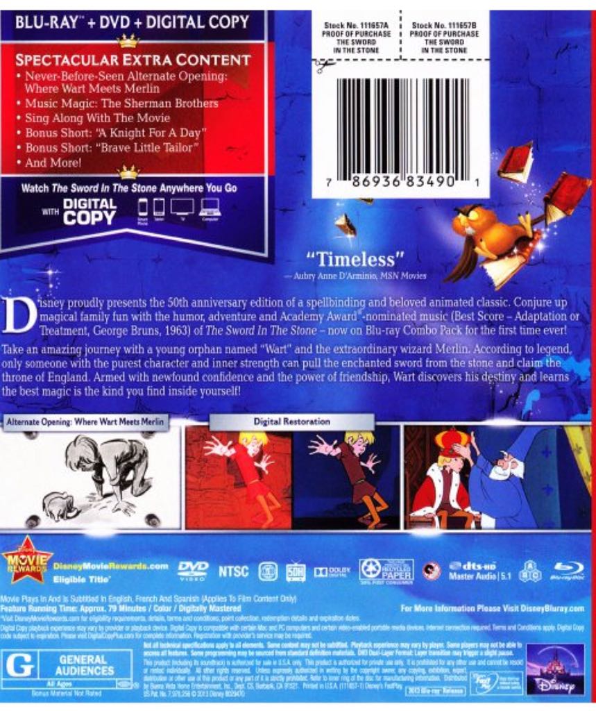 Sword in the Stone Blu-ray movie collectible [Barcode 786936829303] - Main Image 2