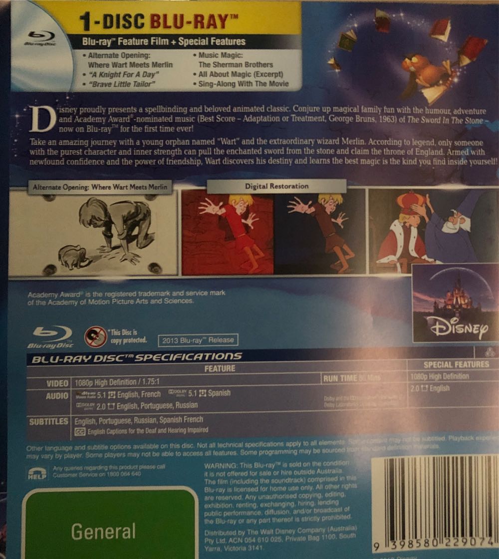The Sword in the Stone Blu-ray movie collectible [Barcode 9398580229074] - Main Image 2