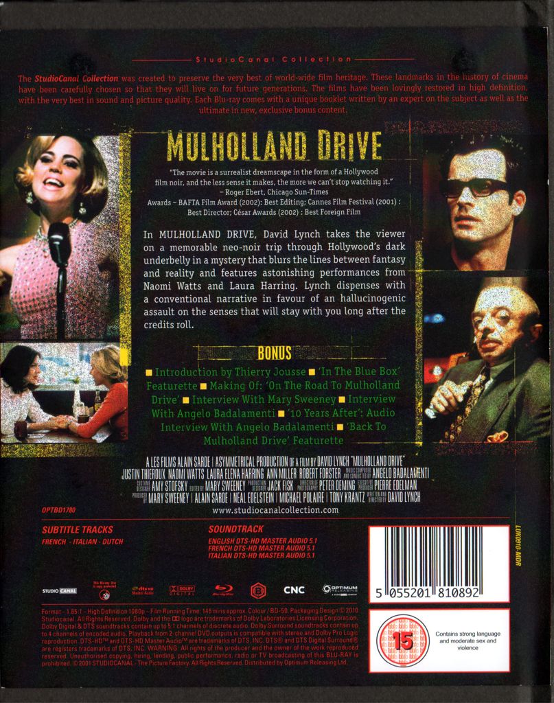 Mulholland Drive Blu-ray movie collectible [Barcode 5055201810892] - Main Image 2