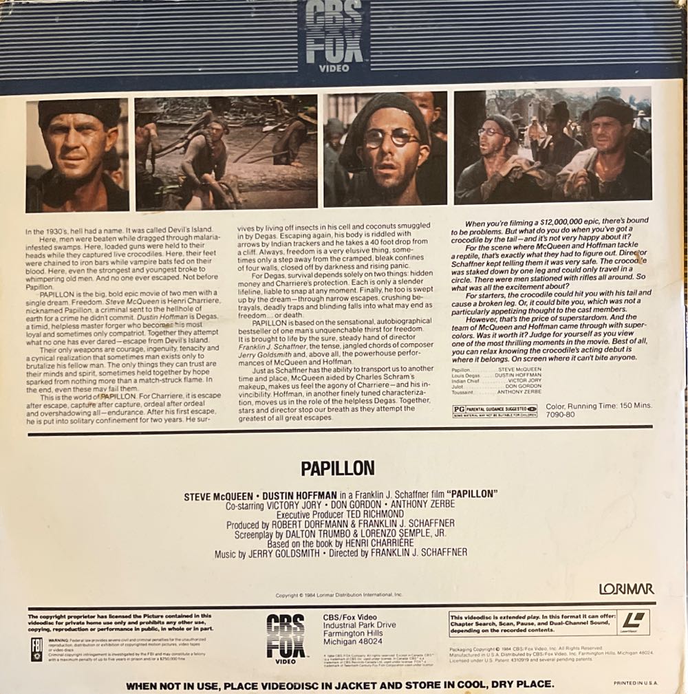 Papillon Laser Disc movie collectible [Barcode 1256970097] - Main Image 2