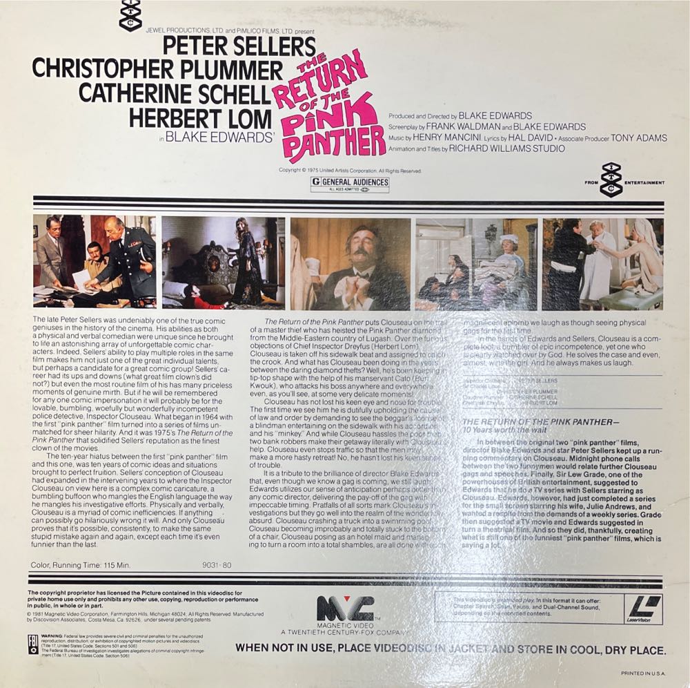 Pink Panther 3: The Return of the Pink Panther, The Laser Disc movie collectible [Barcode 016193260640] - Main Image 2