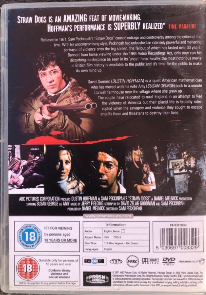Straw Dogs DVD movie collectible [Barcode 5030697008329] - Main Image 2
