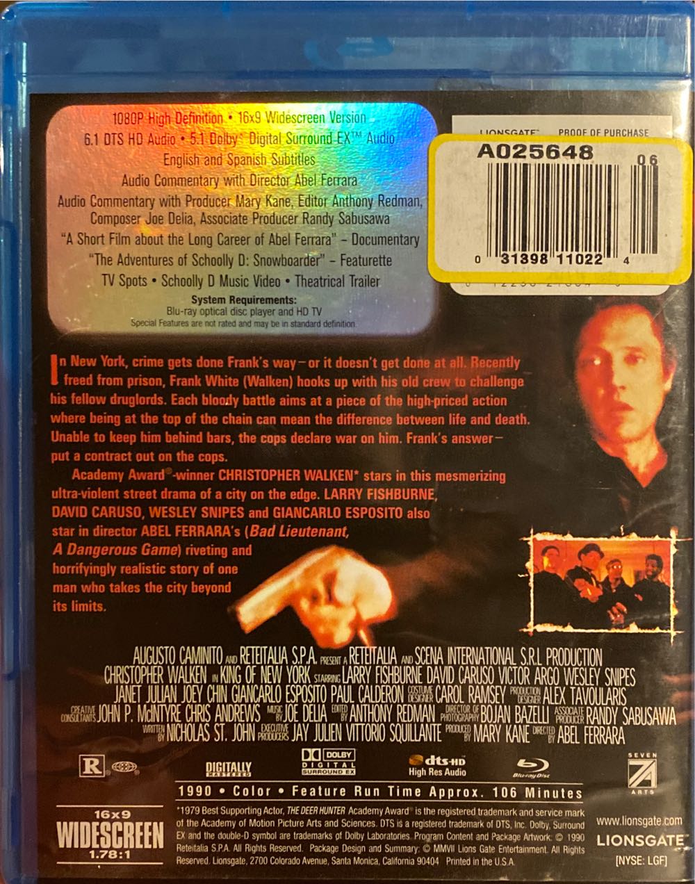 King of New York Blu-ray movie collectible [Barcode 012236218043] - Main Image 2