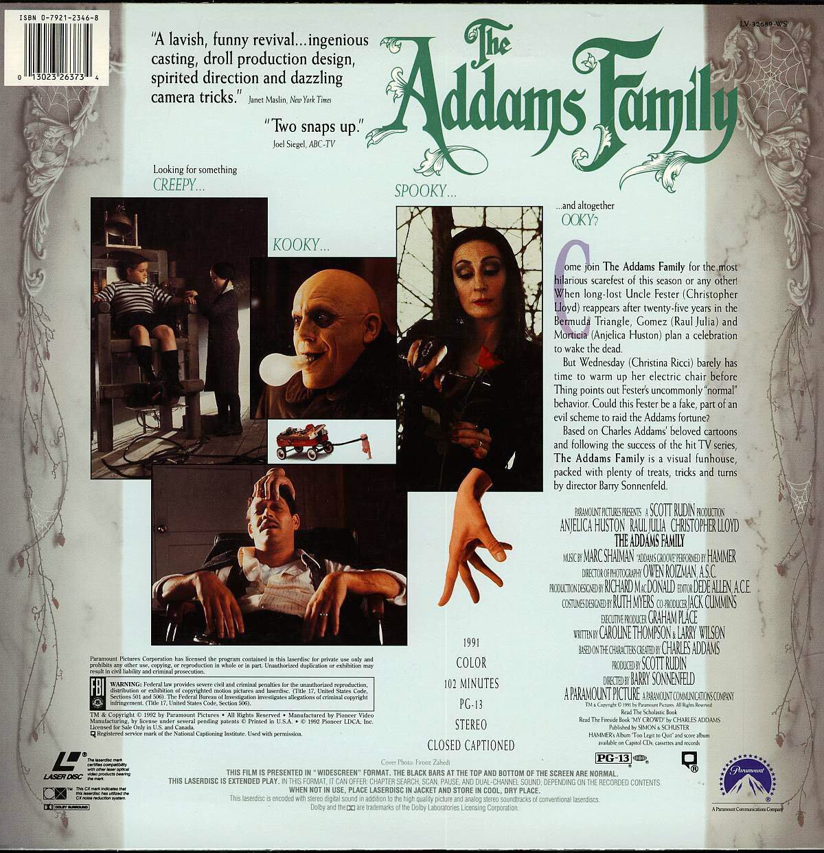 The Addams Family Laser Disc movie collectible [Barcode 013023263734] - Main Image 2