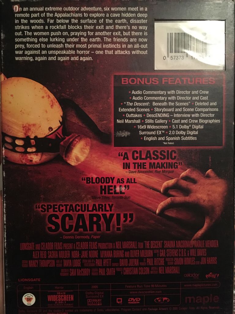 The Descent DVD movie collectible [Barcode 057373173831] - Main Image 2