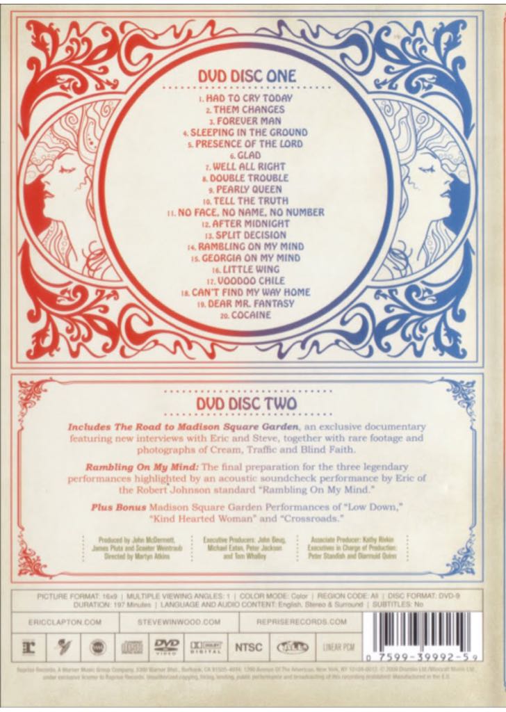 Eric Clapton and Steve Winwood: Live From Madison Square Garden (Missing Disc 1) DVD movie collectible [Barcode 075993999259] - Main Image 2