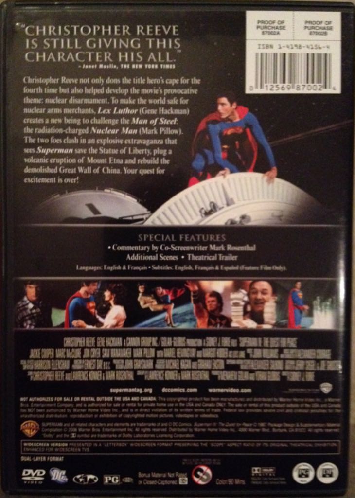(DC) Superman IV: The Quest for Peace DVD-R movie collectible [Barcode 012569870024] - Main Image 2