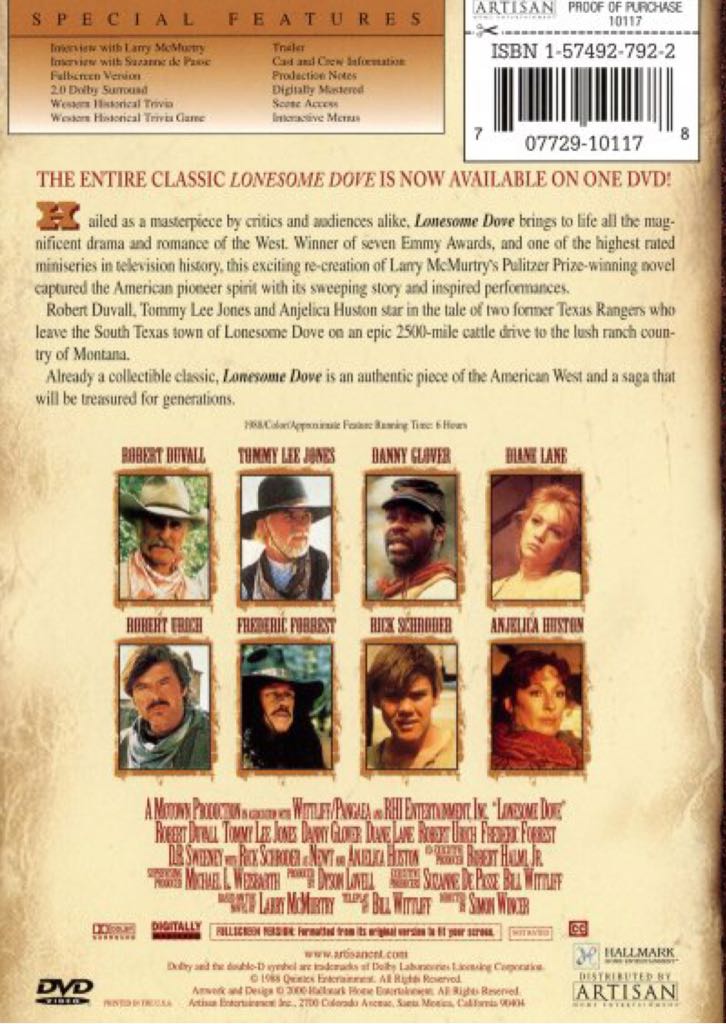 Lonesome Dove DVD movie collectible [Barcode 101129707778] - Main Image 2