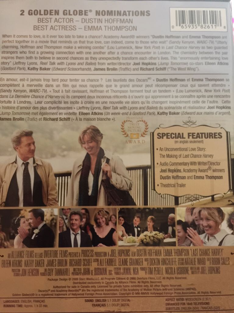 Last Chance Harvey DVD movie collectible [Barcode 065935826118] - Main Image 2