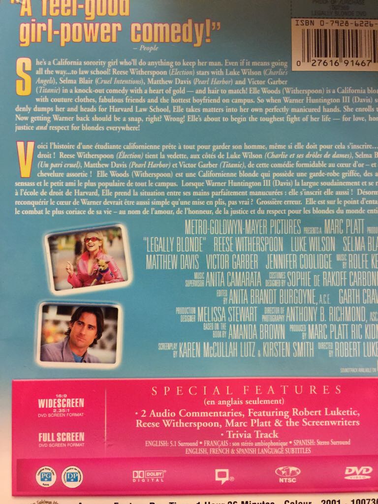 Legally Blonde DVD movie collectible [Barcode 027616914675] - Main Image 2