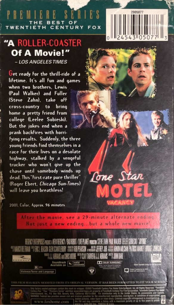 Joy Ride VHS movie collectible [Barcode 024543050773] - Main Image 2