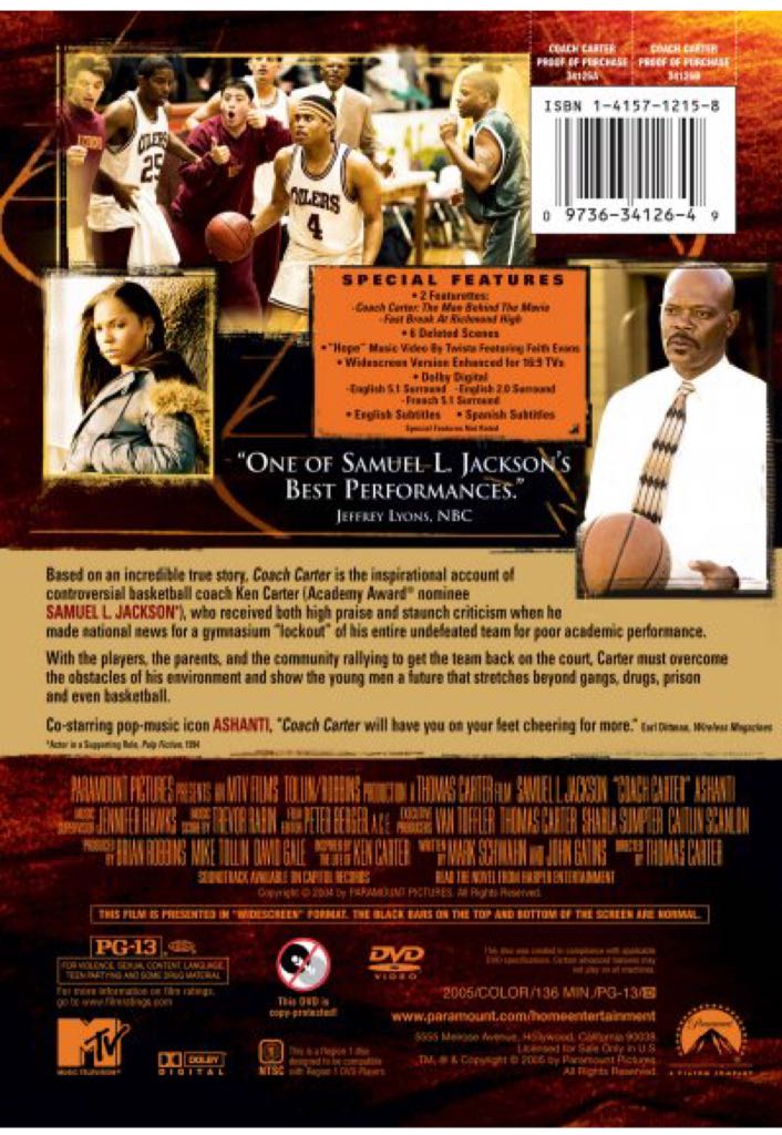Coach Carter DVD movie collectible [Barcode 097360304367] - Main Image 2